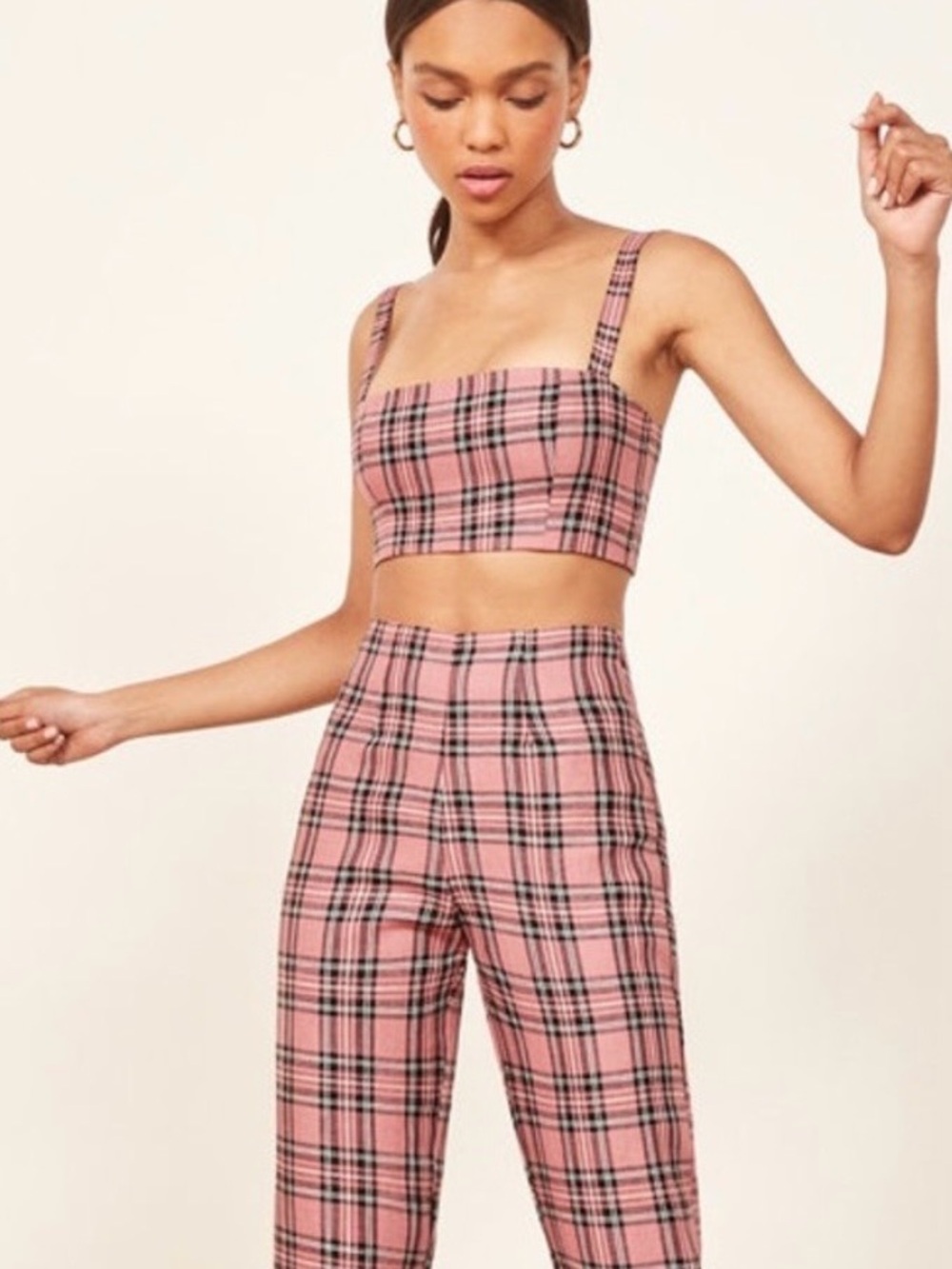 Reformation 2-Piece Pink Plaid Linen Set - Top & Pants (Size 4)